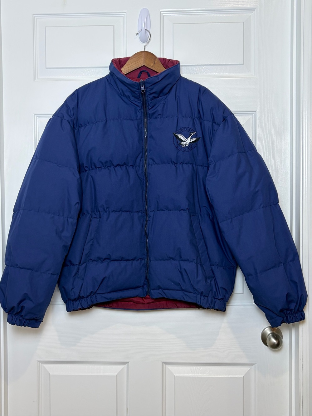 Triple F.A.T Goose Y2K 90s Navy Puffer Jacket with Red Lining | Size L - Picture 2 of 14